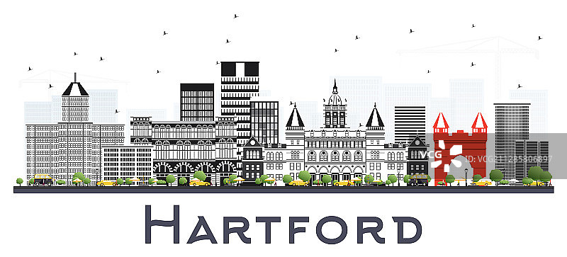 灰色康涅狄格州哈特福德城市天际线图片素材