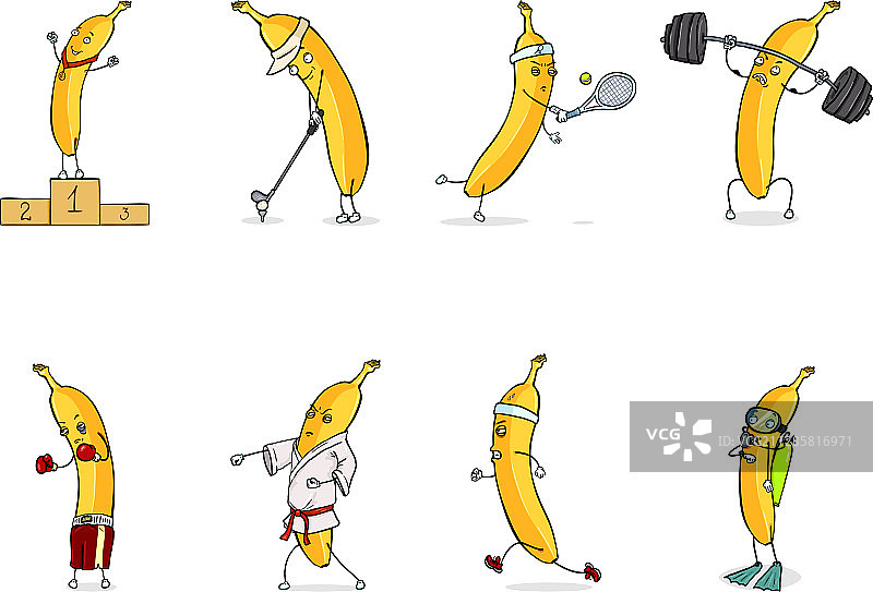 卡通香蕉人物形象套装图片素材