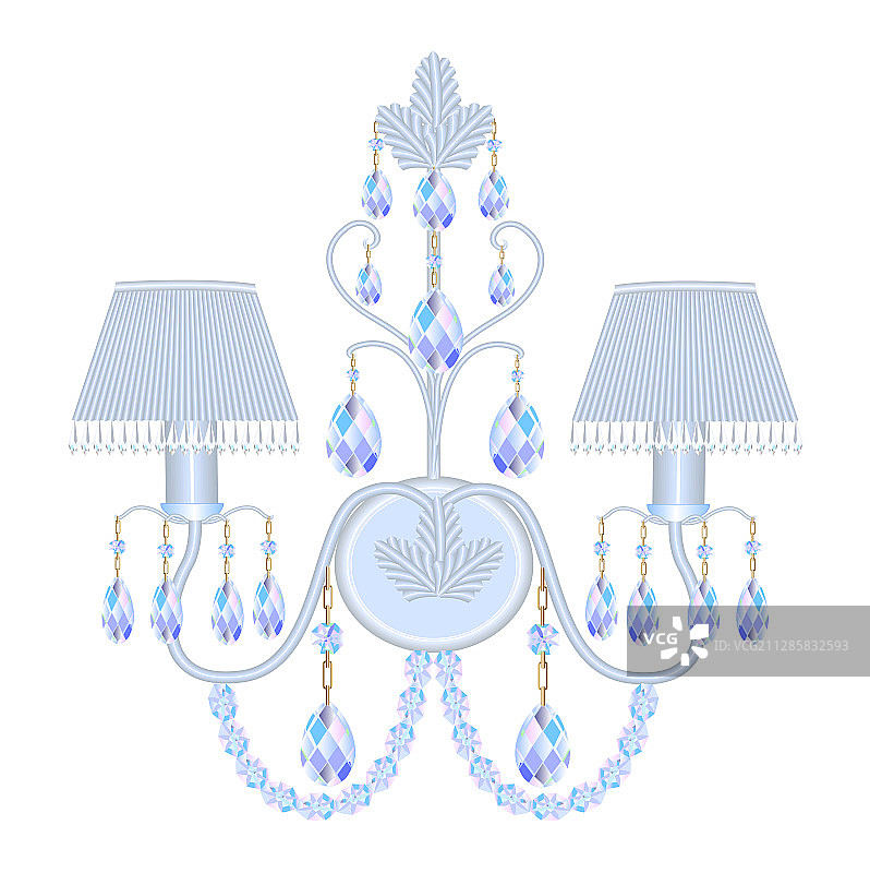 白色背景上带水晶吊坠的复古壁灯图片素材