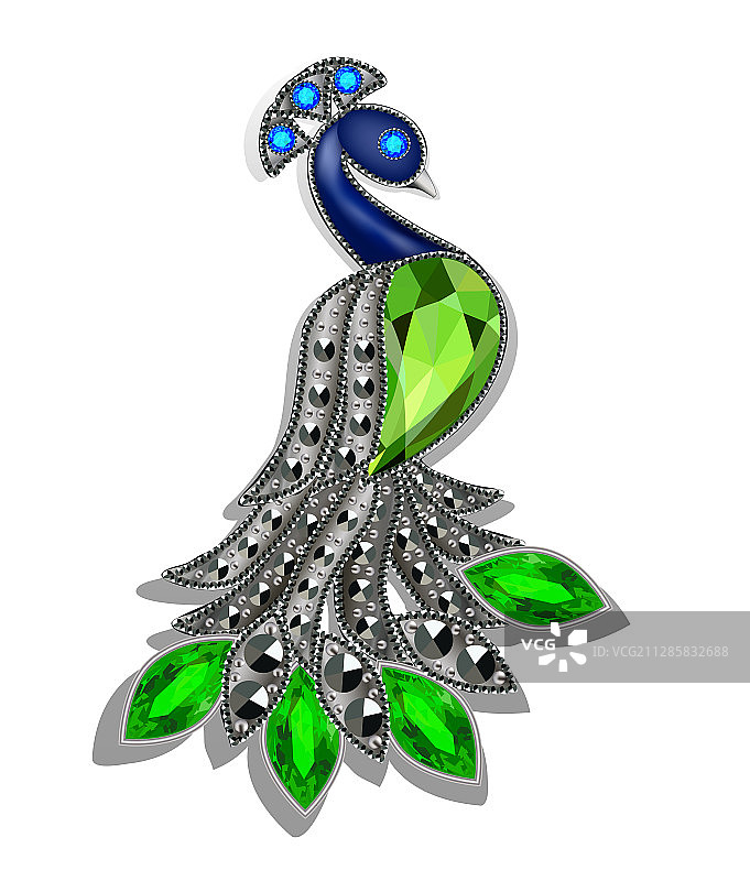 镶嵌宝石的孔雀胸针图片素材