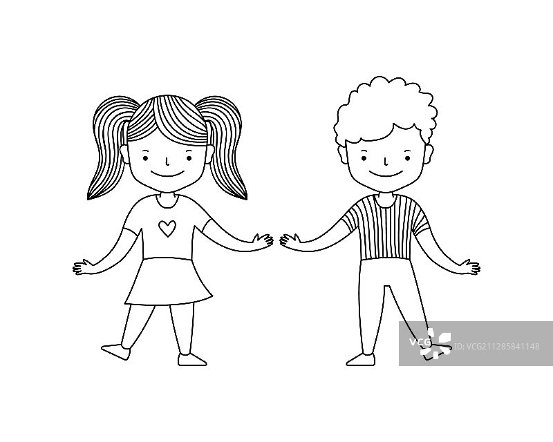 可爱快乐的儿童男孩和女孩跳舞卡通图片素材