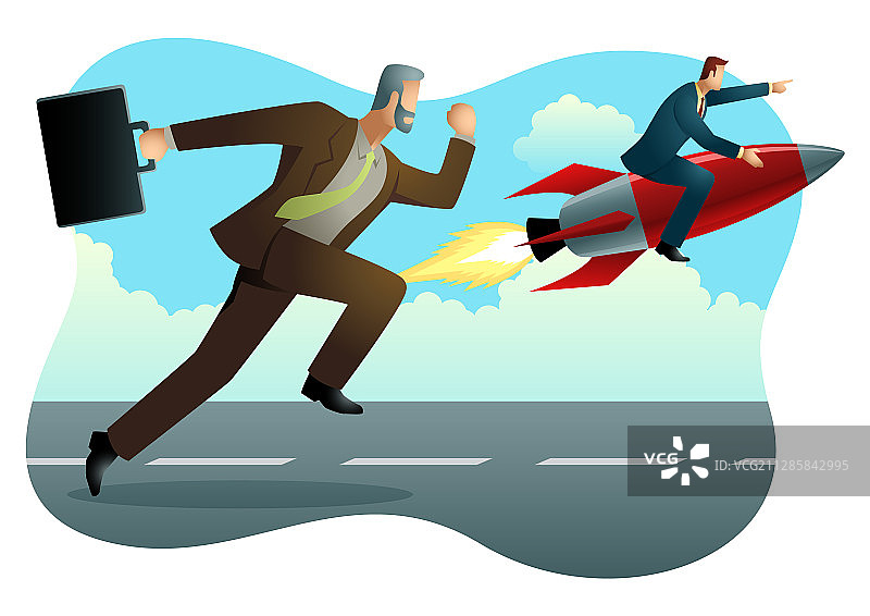 商人在火箭上比赛图片素材