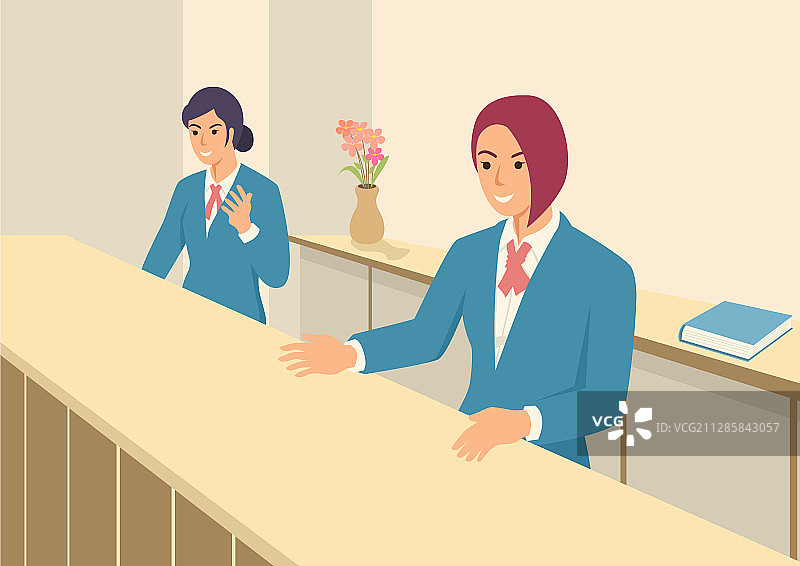 穿着制服在前台的女人图片素材