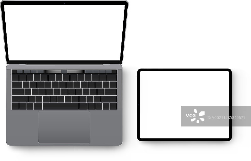 笔记本电脑和平板电脑俯视图样机图片素材
