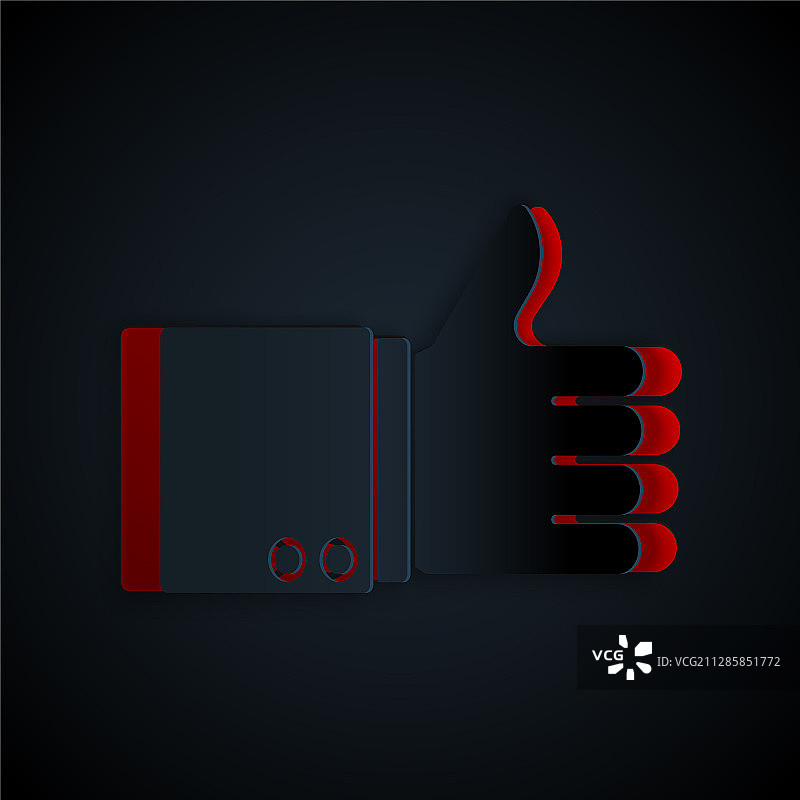 黑色背景上的剪纸大拇指图标图片素材