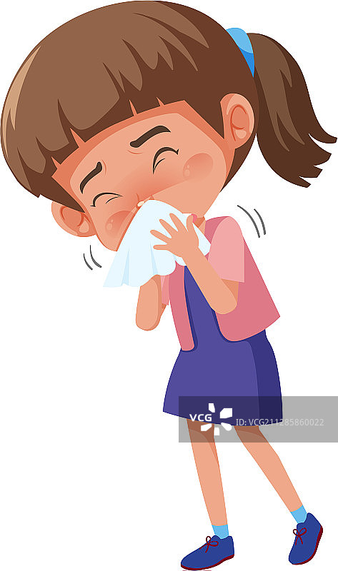 生病的女孩在白色背景下咳嗽图片素材