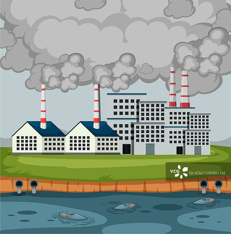 工厂建筑和大量烟雾场景图片素材