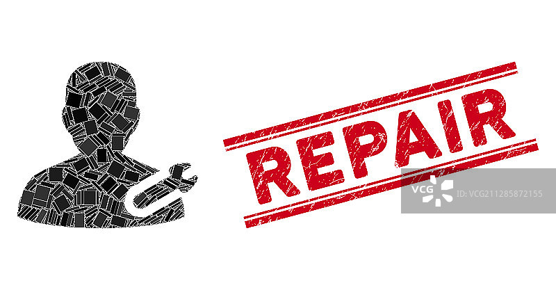 用户维修扳手马赛克和Grunge维修图章图片素材
