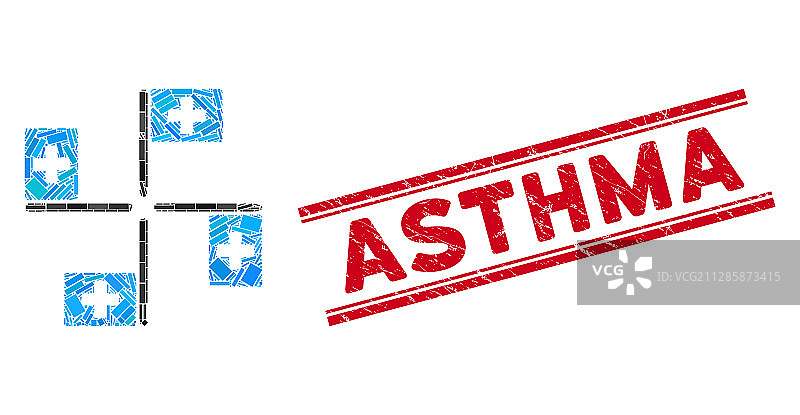 医院旗帜马赛克和呼吸困难封印图片素材