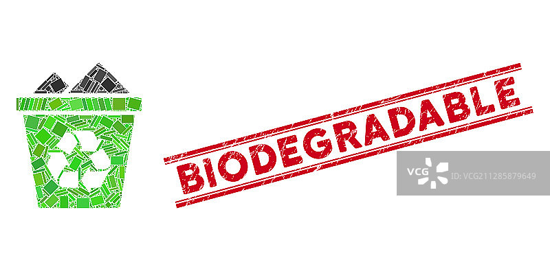 装满可回收物垃圾桶马赛克和可生物降解的垃圾图片素材