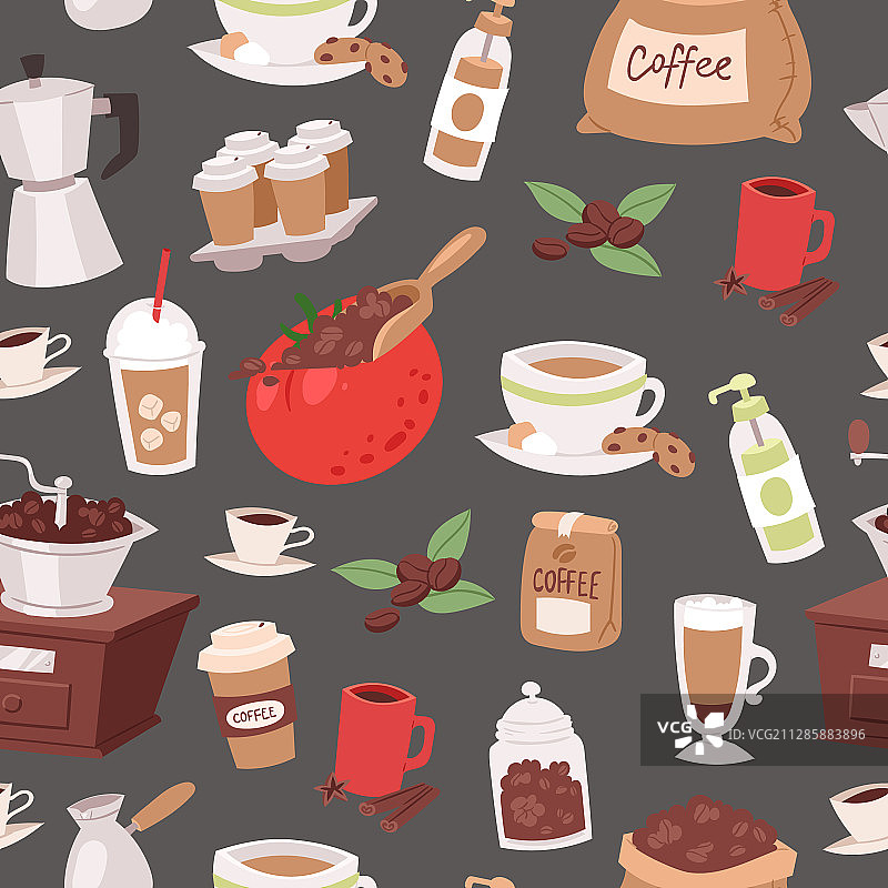 卡通咖啡物品无缝图案图片素材