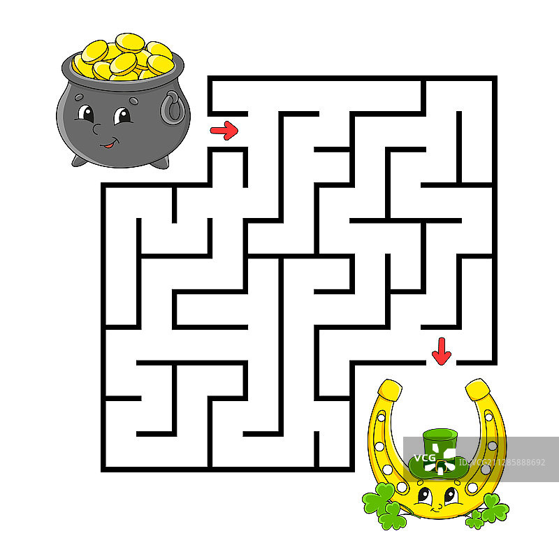 儿童方形迷宫马蹄铁和罐子游戏图片素材