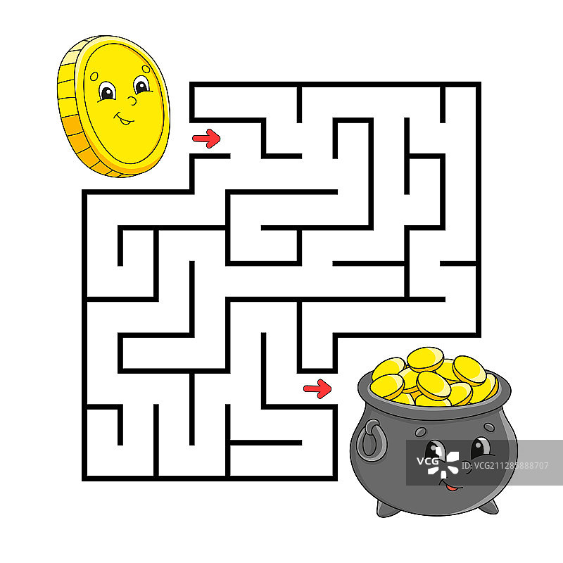 儿童硬币和金罐方形迷宫游戏图片素材