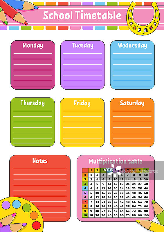 带有乘法表的学校课程表图片素材