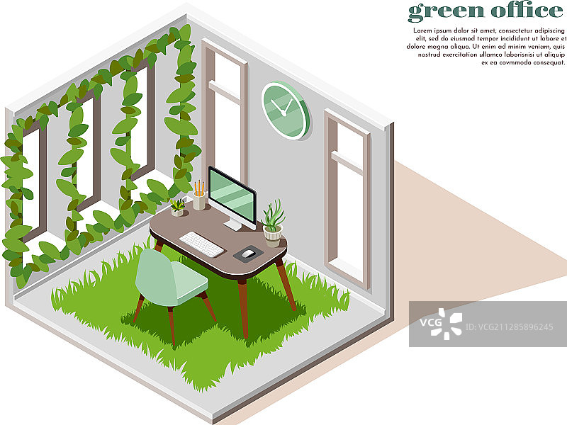 绿色办公室2.5D彩色组合图片素材