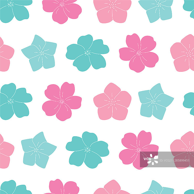 粉色和蓝色线条花卉无缝图案图片素材