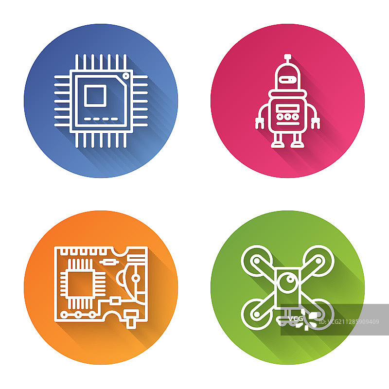 线条处理器，含微电路、CPU、机器人图片素材