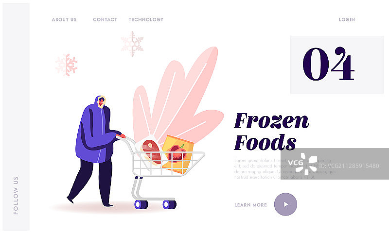 男人推着装满冷冻食品的购物车图片素材