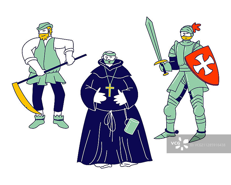 中世纪人物套装：农民、胖修士图片素材