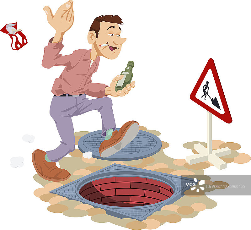 业力开放式下水道人孔盖趣味人物图片素材