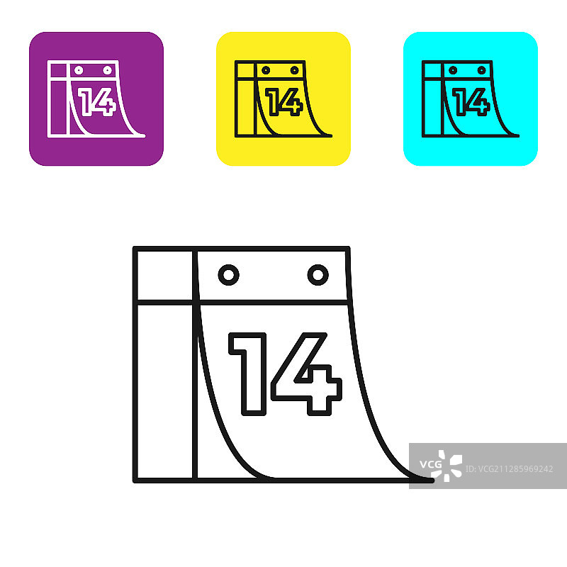 带2月14日图标的黑色线条日历图片素材