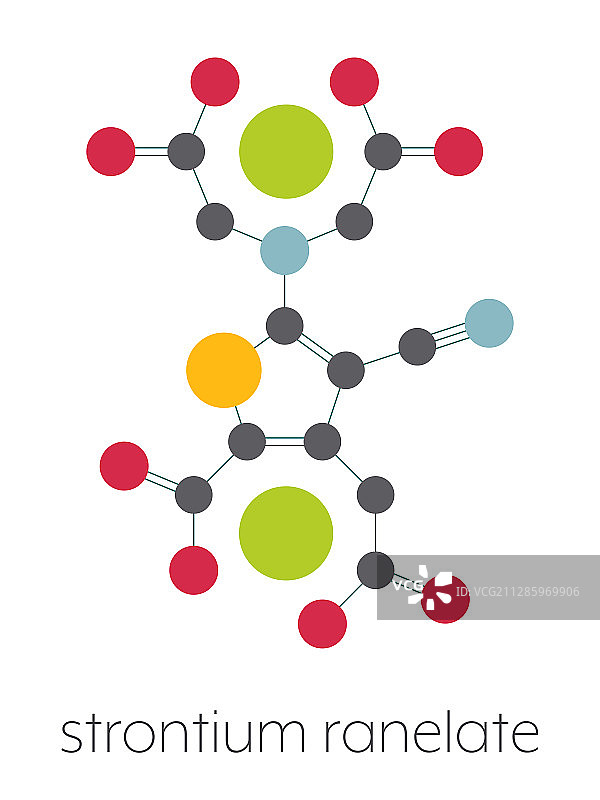 雷尼酸锶骨质疏松症药物分子模型图片素材