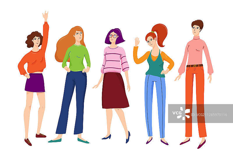 站立微笑的年轻女性群体图片素材