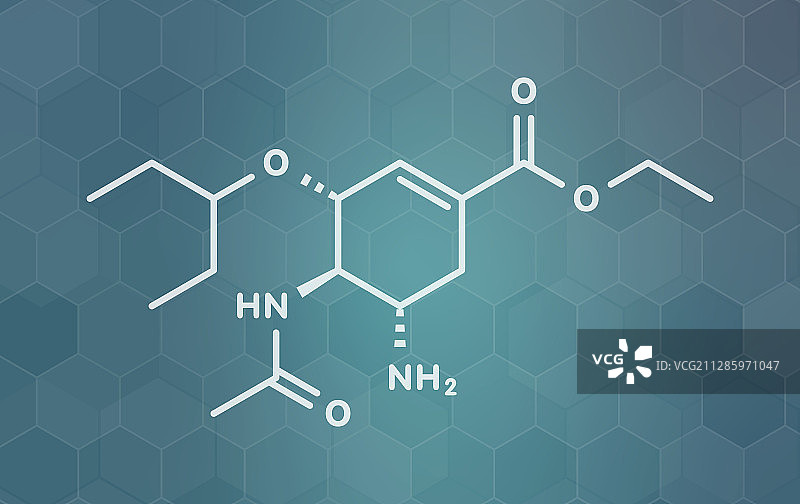奥司他韦流感病毒药物分子模型图片素材