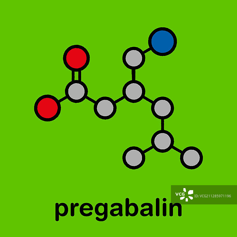 普瑞巴林癫痫和纤维肌痛药物分子模型图片素材