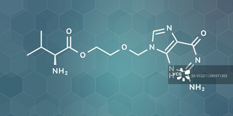 伐昔洛韦疱疹感染药物分子模型图片素材