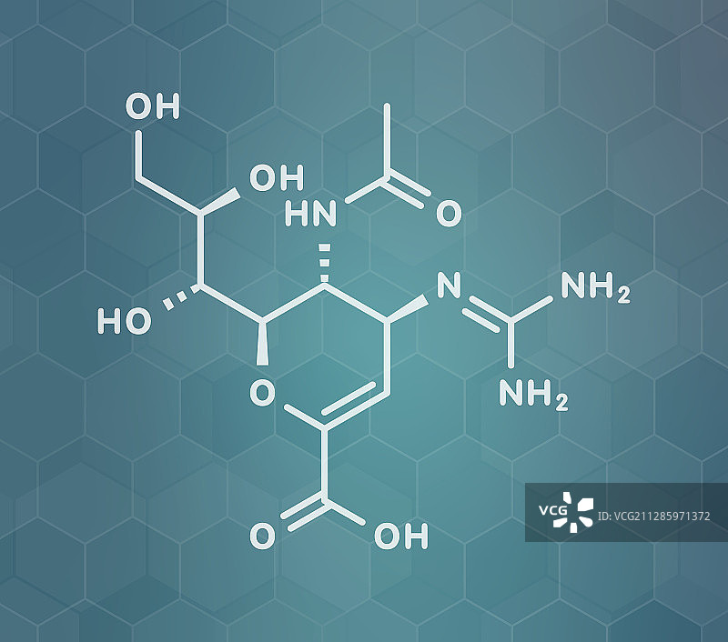 扎那米韦抗流感病毒药物分子模型图片素材