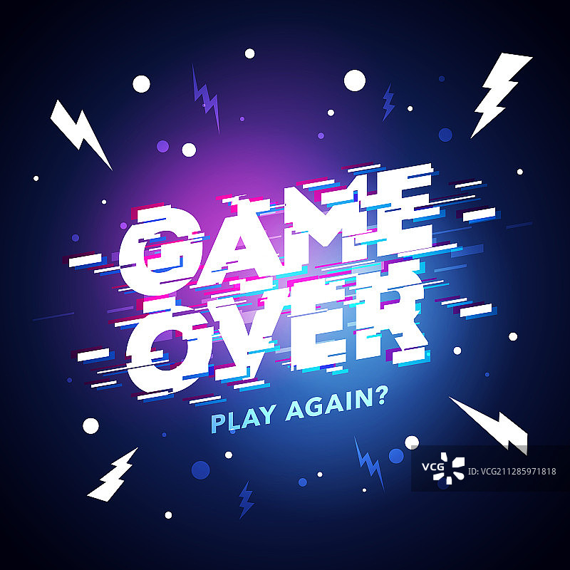 故障艺术风格，带VHS效果的游戏结束图片素材