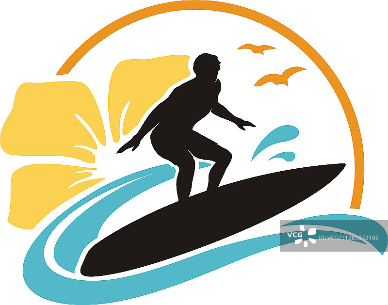 木槿花海洋冲浪夏威夷海滩Logo设计图片素材