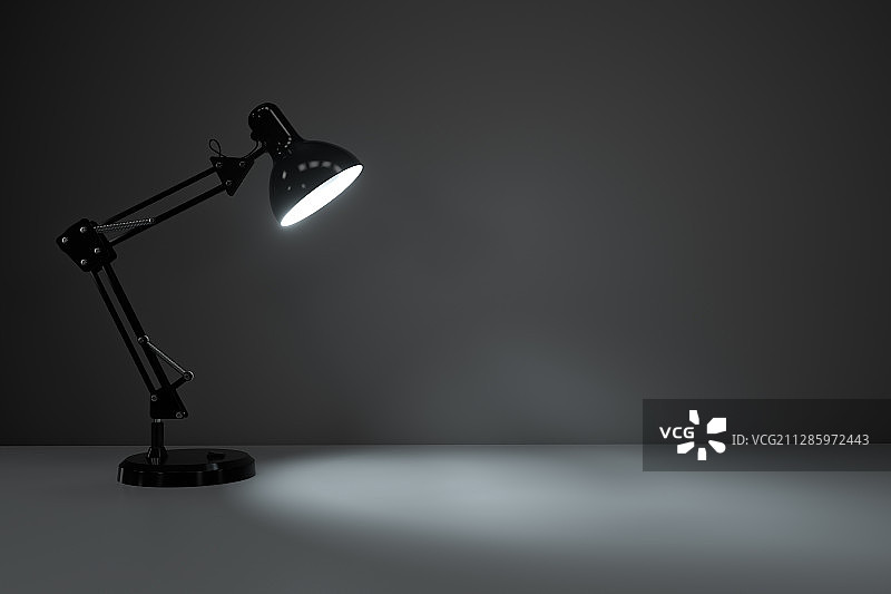 黑色简约台灯与照亮的桌面 3D渲染图片素材