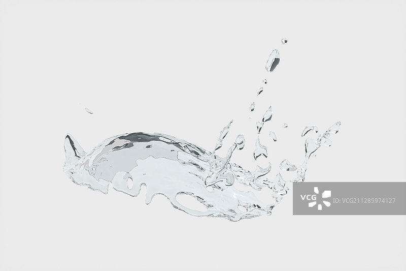 飞溅的水花与白色背景 3D渲染图片素材