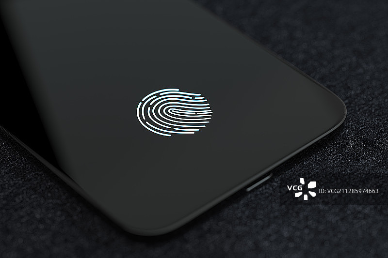 指纹图形与手机屏幕 3D渲染图片素材