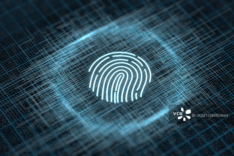 指纹图形与科技感线条 3D渲染图片素材
