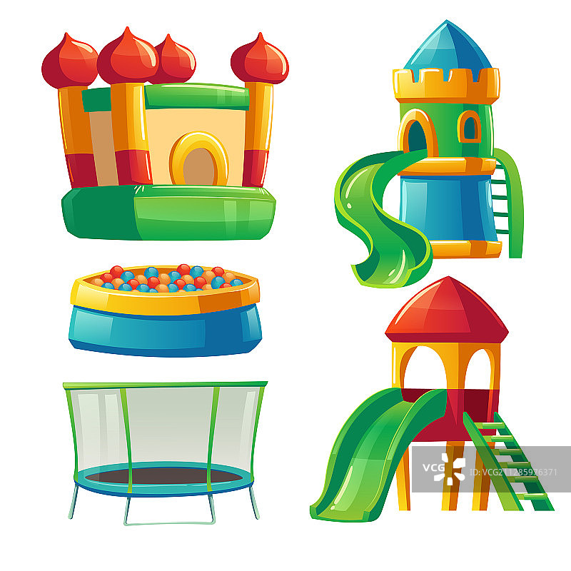 幼儿园里有滑梯和蹦床的活动室图片素材