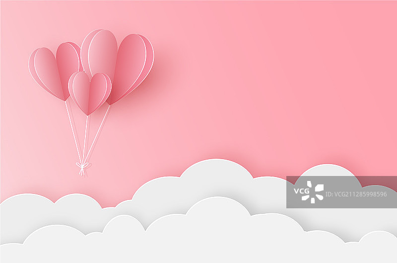 粉色天空中的纸质爱心气球图片素材