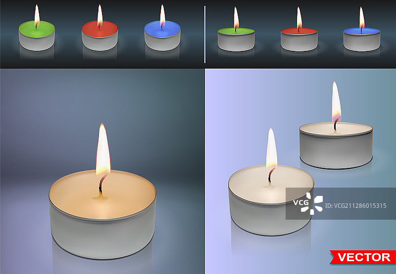 逼真圆形蜡烛茶灯套装图片素材