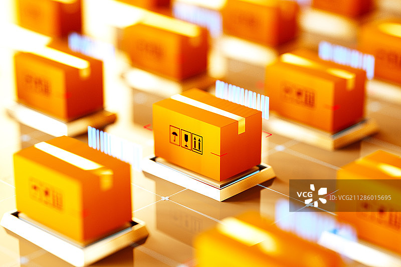 智慧概念的物流快递包裹，三维图形图片素材