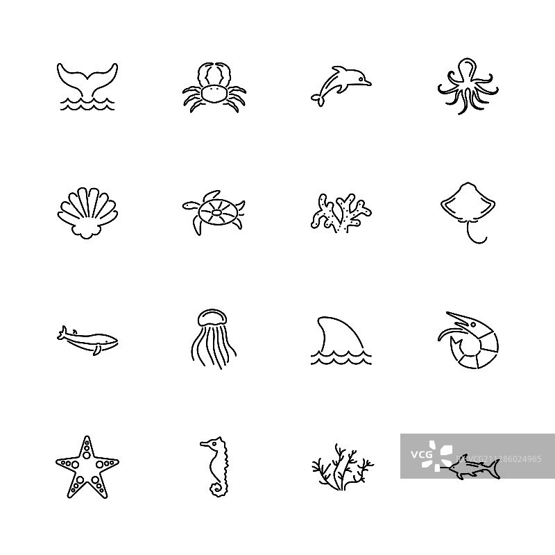 海洋生物扁平图标图片素材