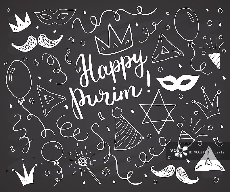 普林节涂鸦手绘传统套装图片素材