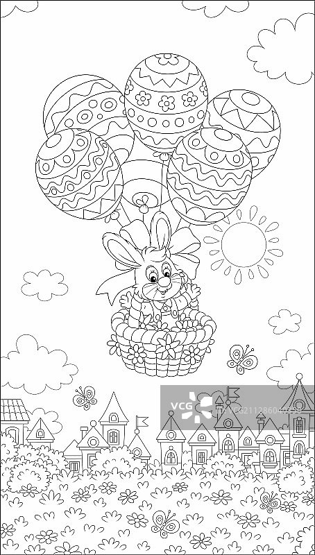 复活节兔子与气球飞行图片素材