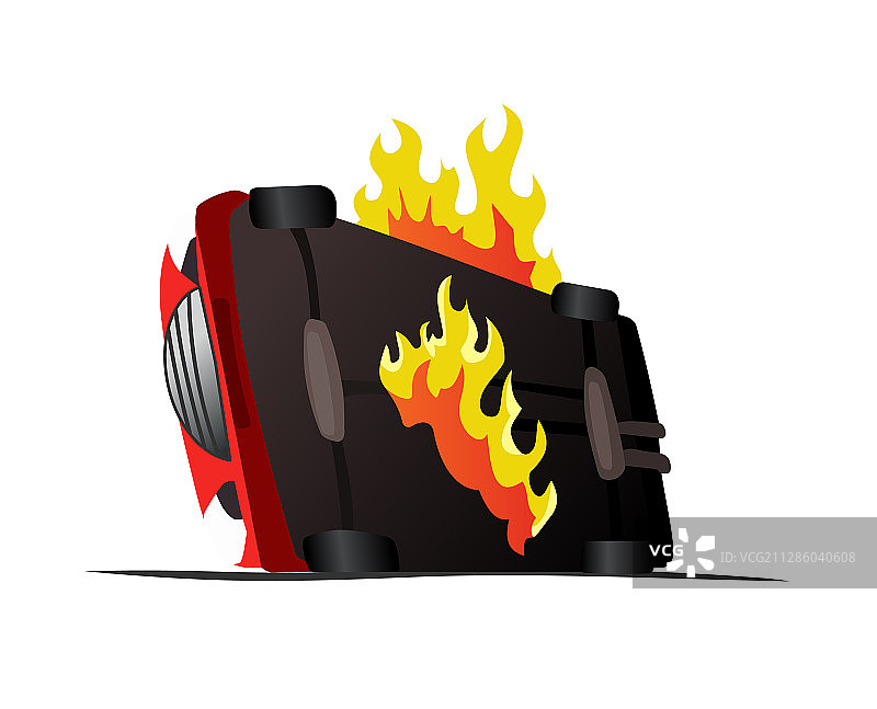 交通事故：碰撞后翻倒的机械图片素材