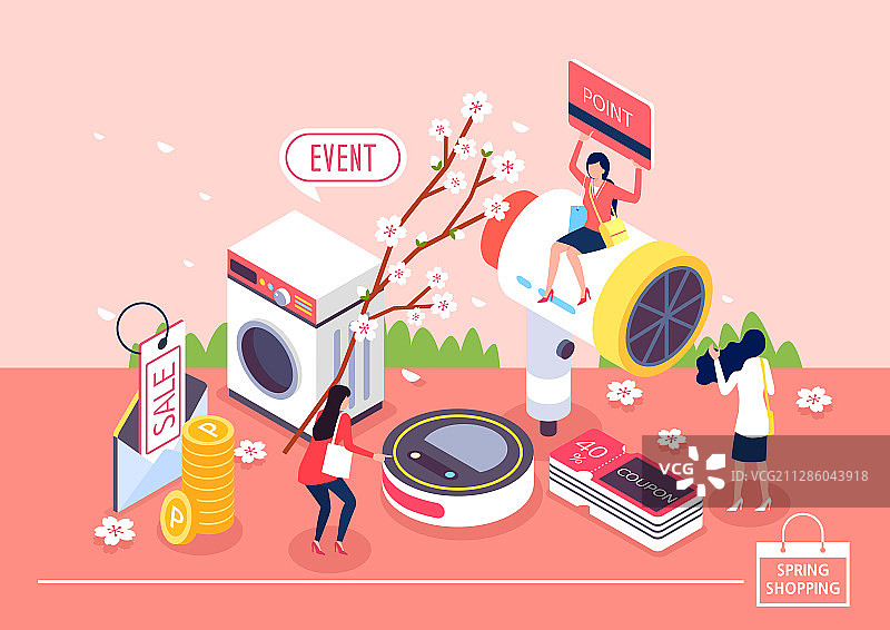春季樱花线上购物微缩场景图片素材