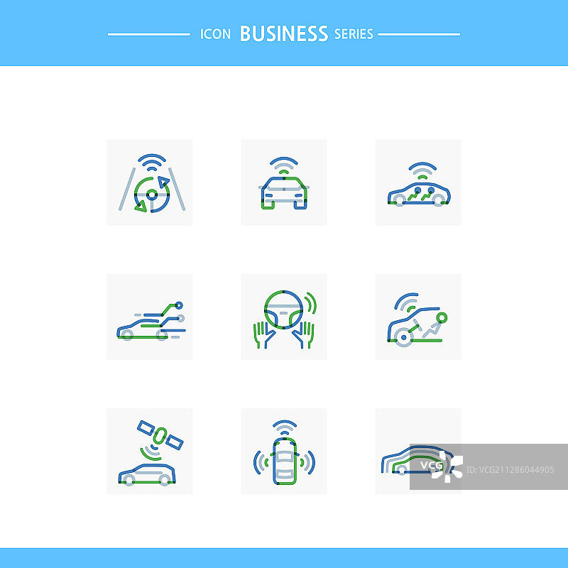 商业与第四次工业革命高科技自动驾驶汽车卫星图标集图片素材