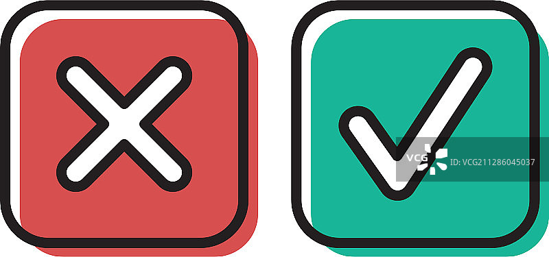 绿色对勾和红色叉号复选标记图标图片素材