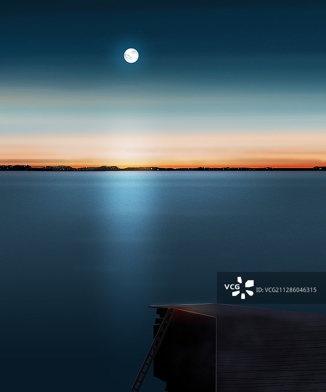 海上生明月 海边码头景色图片素材