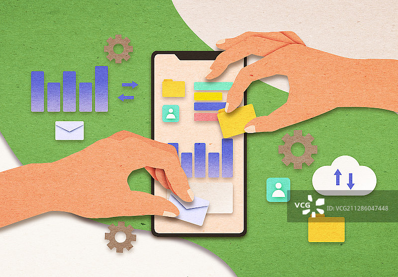 纸艺，智能手机，手图片素材